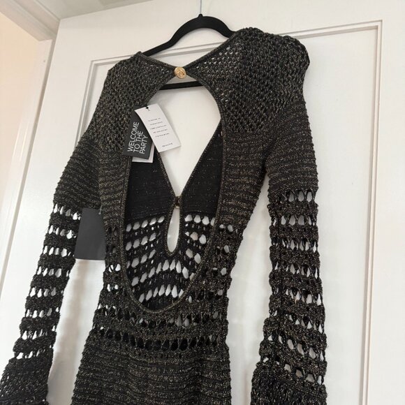 NWT Retrofête Elvana Knit Crochet Maxi Dress In Black Sz Small Open Back V-Neck - Picture 10 of 11
